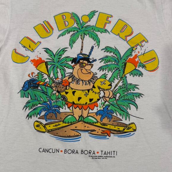 Vintage 1986 Club Fred Flintstones Tee – White – Size S - Picture 2 of 5